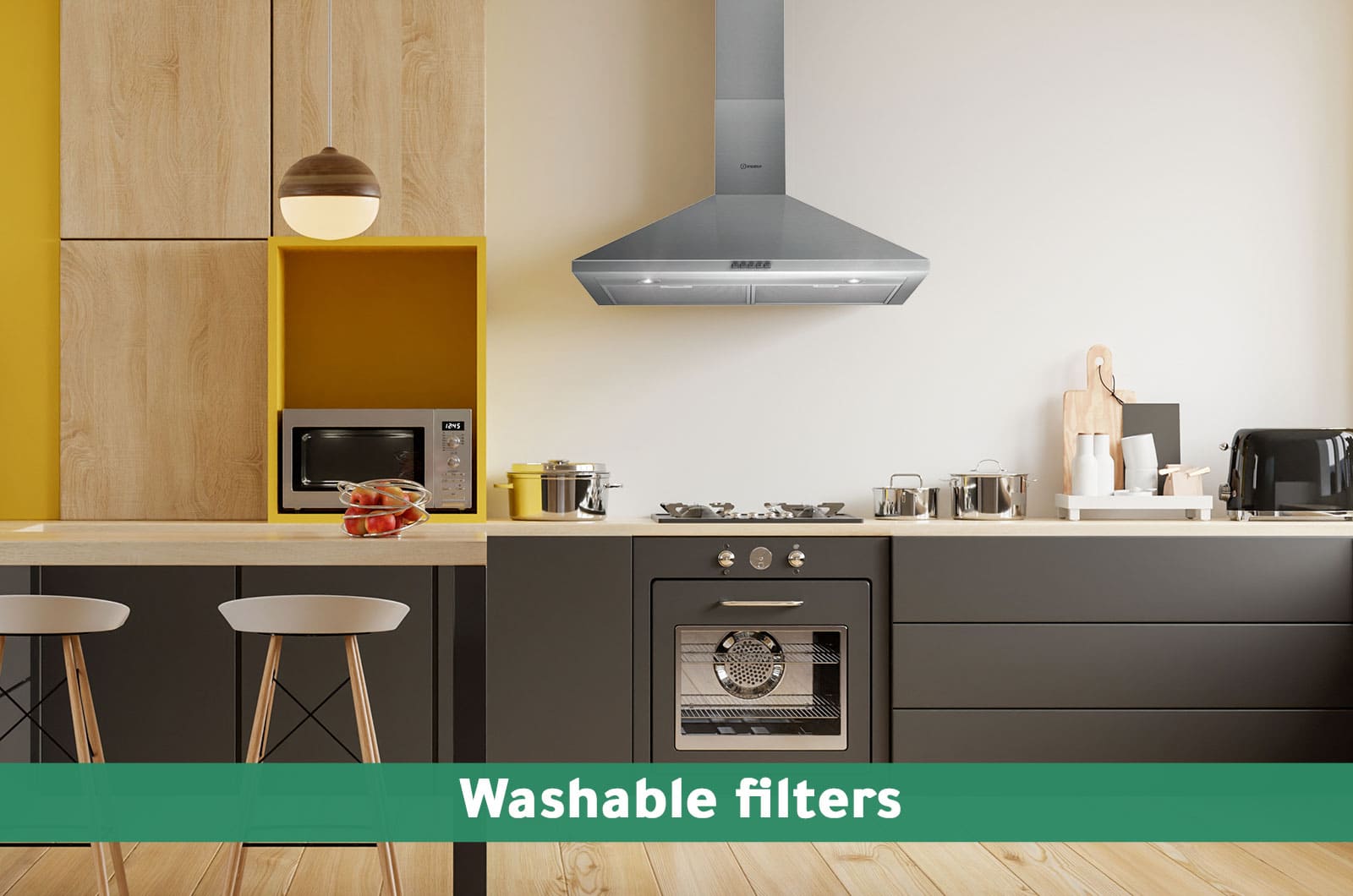 Indesit Free-Standing Wall Mounted Chimney Cooker Hood - 3 Speeds - grey - 50x68.5 cm 2 IHP9.5CM IXeng 2