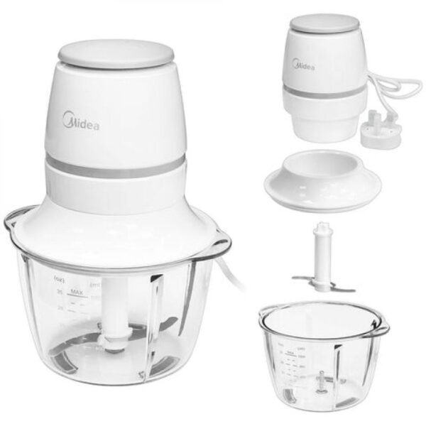 This Midea food chopper with 2 stainless steel blades